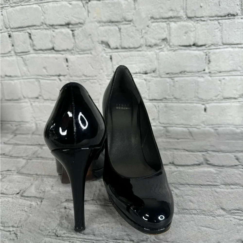 Stuart Weitzman Patent Leather Heels Size 7.5 Narrow Classic Black - Picture 7 of 12